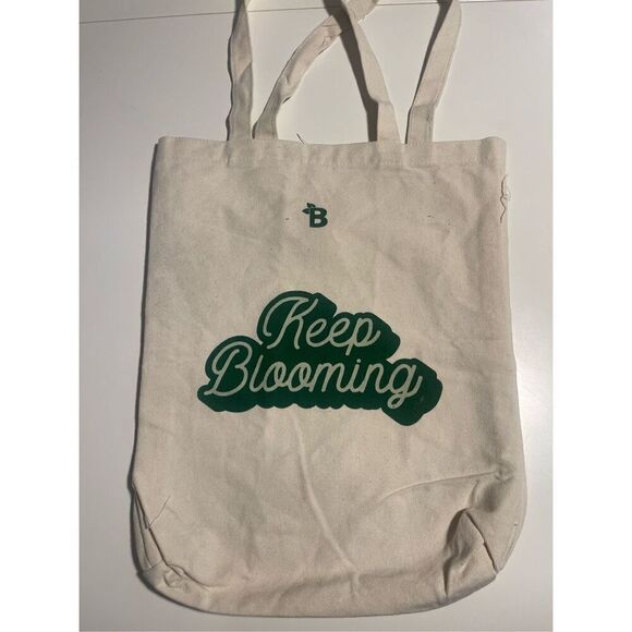 Keep Blooming Tan Canvas Tote Farmers Market Book Bag - Picture 2 of 4